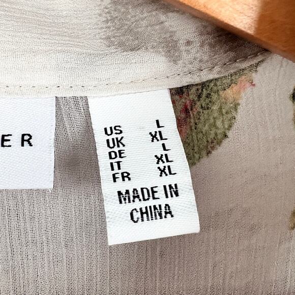 SUSAN GRAVER Women's L Floral Printed Sheer Chiffon Lace Trim Pleated Tunic Top - Picture 8 of 13